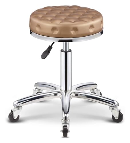 FXLUHAY Hocker auf Rädern, runder Hocker, Stuhl, verdicktes Kissen, PU-Barhocker, hohe Ladenhocker, Schönheitssalon, Barbershop, Drehstuhl(C) von FXLUHAY