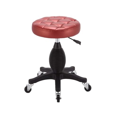 FXLUHAY Hocker auf Rädern, runder Rollhocker, robuster Salon-Massage-Drehhocker, Verstellbarer Rollhocker(Red) von FXLUHAY