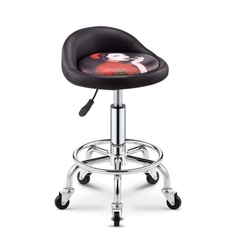 FXLUHAY Hocker auf Rädern, runder Stuhl, Höhe, kompakter Drehhocker, 360-Grad-Rad(Bar Stools Set of 2 Black) von FXLUHAY