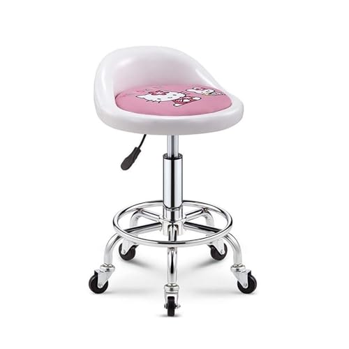 FXLUHAY Hocker auf Rädern, runder Stuhl, Höhe, kompakter Drehhocker, 360-Grad-Rad(White) von FXLUHAY