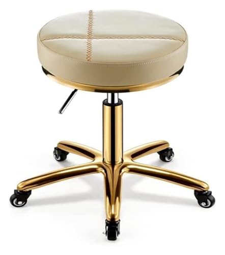 FXLUHAY Hocker auf Rädern, runder hydraulischer Salonstuhlhocker, 360° drehbarer Salonhocker mit Rädern(Beige) von FXLUHAY