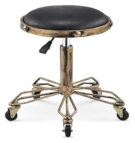 FXLUHAY Hocker auf Rädern Vintage Komfort Barber Shop Hocker Salon Stuhl Abnehmbarer 360 ° Drehbarer Lift Chair Beauty Salon Bar(Black,B) von FXLUHAY