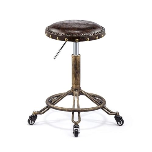 FXLUHAY Hocker auf Rollen, rund, Stuhlhöhe, kompakt, Drehhocker, Drehhocker(Bar Stools Set of 2 Brown) von FXLUHAY