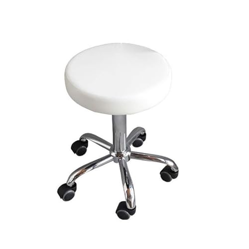 FXLUHAY Hocker auf Rollen, rund, hoher Drehhocker, 360° drehbar, Salonhocker mit Rollen(White) von FXLUHAY