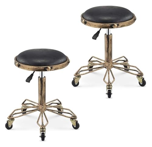FXLUHAY Hocker auf Rollen Frühstücksbarhocker Barhocker aus Kunstleder Neuer Stuhl Gesamthöhe 71~91cm(Black*2) von FXLUHAY
