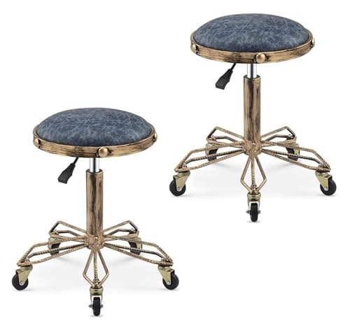 FXLUHAY Hocker auf Rollen Frühstücksbarhocker Barhocker aus Kunstleder Neuer Stuhl Gesamthöhe 71~91cm(Blue) von FXLUHAY