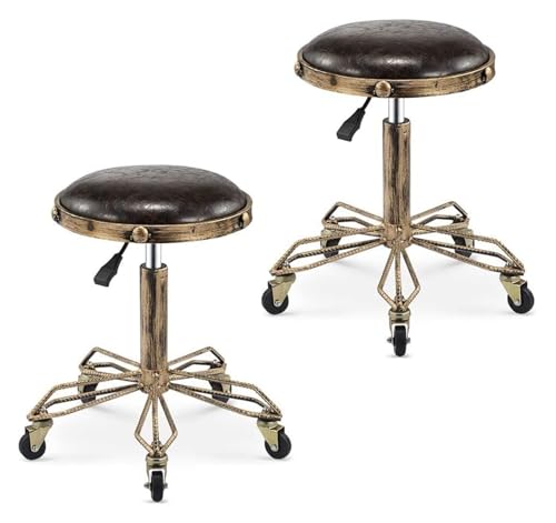 FXLUHAY Hocker auf Rollen Frühstücksbarhocker Barhocker aus Kunstleder Neuer Stuhl Gesamthöhe 71~91cm(Brown*2) von FXLUHAY