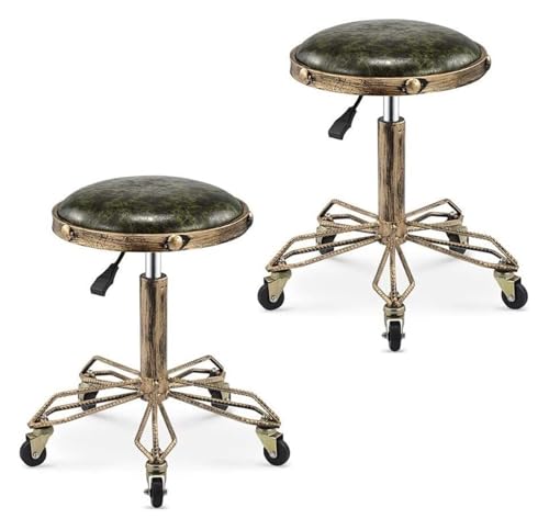 FXLUHAY Hocker auf Rollen Frühstücksbarhocker Barhocker aus Kunstleder Neuer Stuhl Gesamthöhe 71~91cm(Green) von FXLUHAY