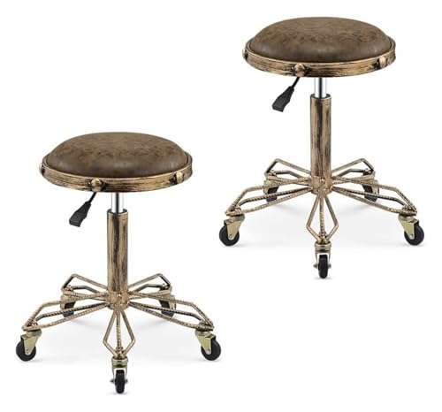 FXLUHAY Hocker auf Rollen Frühstücksbarhocker Barhocker aus Kunstleder Neuer Stuhl Gesamthöhe 71~91cm(Yellow) von FXLUHAY