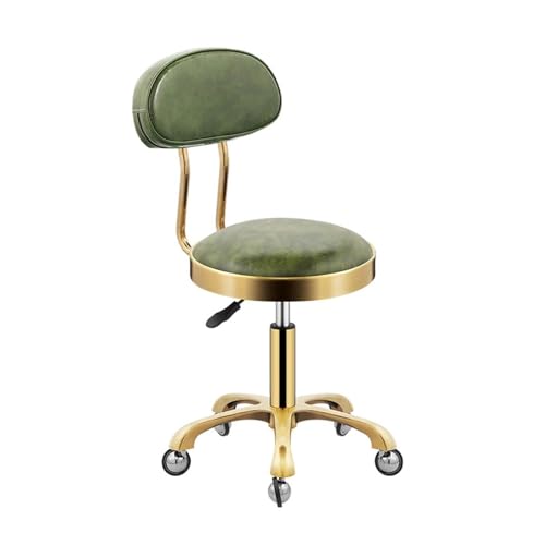 FXLUHAY Höhenverstellbarer Lederhocker mit Rädern und Rückenlehne for Krankenhäuser, Schullabore, Forschungsinstitute, Milchteeläden, Familienstühle(Green) von FXLUHAY