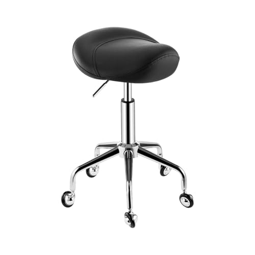 FXLUHAY Höhenverstellbarer Sattelhocker, ergonomischer Stuhl for Massagekliniken, Bars, Spa-Salons, 360-Grad-Drehbürostuhl mit breiter, Dicker Sitzpolsterung(Black) von FXLUHAY
