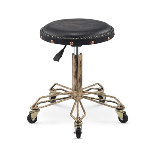 FXLUHAY Klavierhocker auf Rädern, Stehhocker fürs Büro mit Sitz aus schwarzem PVC-Kunstleder, Höhe 43–59 cm, Tragkraft 160 kg(Style#5) von FXLUHAY