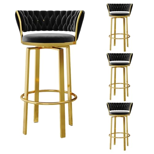 FXLUHAY Moderne Barhocker 4er Set, 360° drehbarer Thekenbarhocker mit gewebter Rückenlehne, Barhocker aus Samt for Kücheninsel, Bartheke(Black,Seat Height 65CM) von FXLUHAY