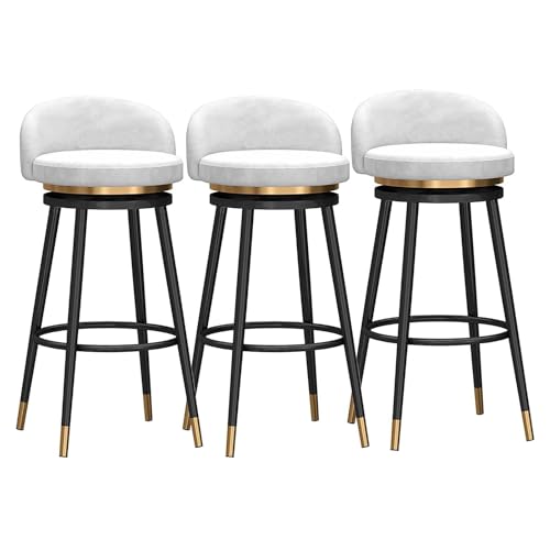 FXLUHAY Moderne Barhocker mit 360°-Drehgelenk, Barhocker-Set mit 1/2/3/4 Barhockern, 25,6/29,5 Zoll Sitzhöhe, gepolsterte Küchenstühle mit Stahlbeinen und Fußstütze(White Gold Leg,4 PCS) von FXLUHAY