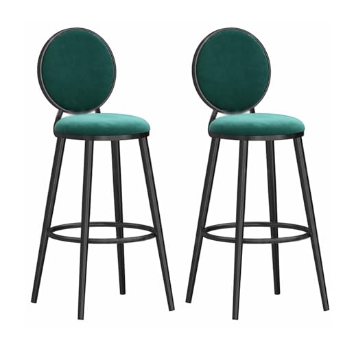 FXLUHAY Moderne Barhocker mit Rückenlehne, 2er-Set, Barhocker for Kücheninsel, Esszimmerstühle, schwarzer Metallrahmen(Green Cushion,65cm Sitting Height) von FXLUHAY