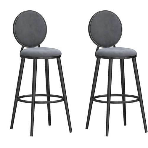FXLUHAY Moderne Barhocker mit Rückenlehne, 2er-Set, Barhocker for Kücheninsel, Esszimmerstühle, schwarzer Metallrahmen(Grey Cushion,65cm Sitting Height) von FXLUHAY