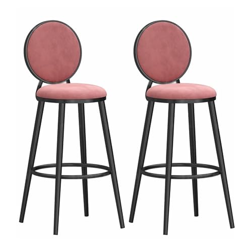 FXLUHAY Moderne Barhocker mit Rückenlehne, 2er-Set, Barhocker for Kücheninsel, Esszimmerstühle, schwarzer Metallrahmen(Pink Cushion,65cm Sitting Height) von FXLUHAY