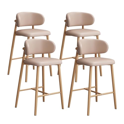FXLUHAY Moderne gepolsterte Barhocker mit Metallbeinen, Bequeme Barhocker in Thekenhöhe for Kücheninseln/Heimkneipen, Gebogene Rückenlehne(4pcs Deep Coffee,Height 55CM) von FXLUHAY