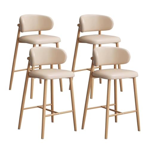 FXLUHAY Moderne gepolsterte Barhocker mit Metallbeinen, Bequeme Barhocker in Thekenhöhe for Kücheninseln/Heimkneipen, Gebogene Rückenlehne(4pcs Khaki,Height 75CM) von FXLUHAY