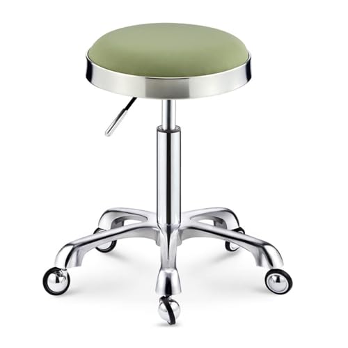 FXLUHAY Nagelstudio-Hocker auf Rädern, Meistersattel mit silbernem Edelstahlsitz, Höhe 45~58 cm, runder Hocker for Medical Spa, Büro, Schreibtisch, Tattoo(Green) von FXLUHAY