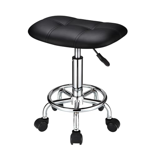 FXLUHAY Quadratischer Hocker mit Rollen, höhenverstellbarer Drehhocker von FXLUHAY
