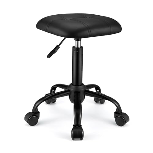 FXLUHAY Quadratischer Hocker mit Rollen Höhe Drehhocker Bürostuhl Schwarz von FXLUHAY