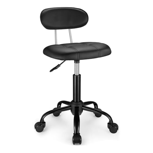 FXLUHAY Quadratischer Hocker mit Rückenlehne, höhenverstellbarer Drehhocker, Stuhl mit Rollen (weiß)(Black) von FXLUHAY