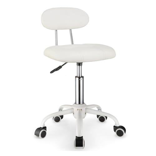 FXLUHAY Quadratischer Hocker mit Rückenlehne, höhenverstellbarer Drehhocker, Stuhl mit Rollen (weiß)(White) von FXLUHAY