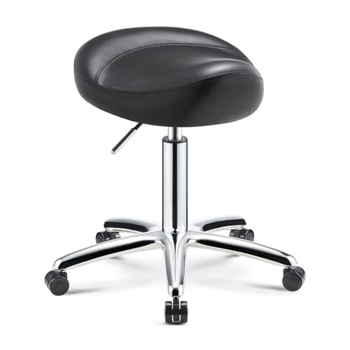 FXLUHAY Rollsattelhocker, höhenverstellbar 36~50 cm, for Büro-Schönheitssalons, SPA-Arbeitsdrehstühle mit PU-Sitz und beidseitigen Rädern(Black) von FXLUHAY