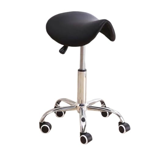 FXLUHAY Runder Sattelhocker aus Leder mit Rollen, drehbar, hydraulischer Gasdruckfeder, for Tattoo- und Beauty-Salons(Black) von FXLUHAY