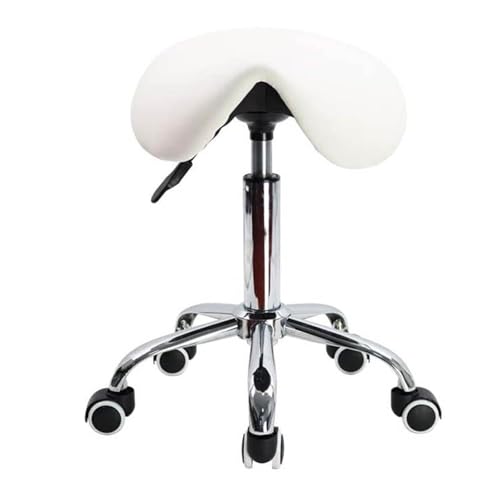 FXLUHAY Runder Sattelhocker aus Leder mit Rollen, drehbar, hydraulischer Gasdruckfeder, for Tattoo- und Beauty-Salons(White) von FXLUHAY