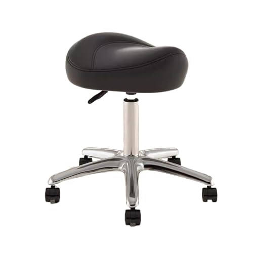 FXLUHAY Sattel-Bürostuhl, höhenverstellbar 36~50 cm, Sattel-Rollhocker for Dentalhygieniker und Künstler, Metall-Salon-Sattelsitz mit 360°-Drehgelenk aus PU-Rad (Farbe: Schwarz)(Black) von FXLUHAY