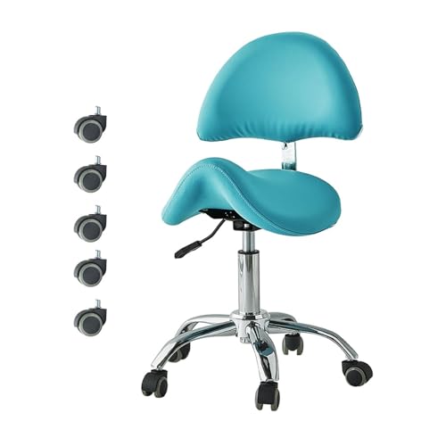 FXLUHAY Sattelförmiger Hocker mit Rädern, 360° drehbare professionelle Stühle, 49~64 cm großer Bürostuhl for Zahnkliniken, Massage-Spas und Schönheitssalons(Blue) von FXLUHAY