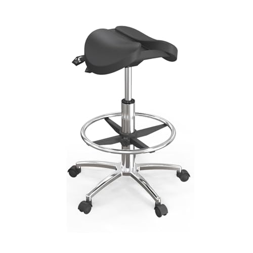 FXLUHAY Sattelhocker, Doppelklappenstuhl, Hocker mit Rädern, for Home Office Salon Shop, Höhe und Füße aus Aluminiumlegierung von FXLUHAY