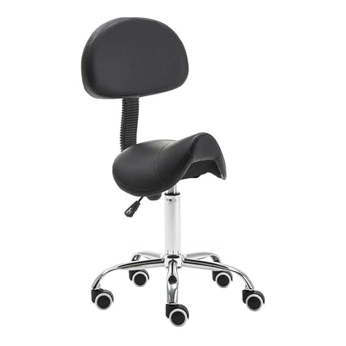 FXLUHAY Sattelhocker, Drehstuhl mit Rückenlehne, Rollen, Gasdruckfeder, Stuhl for Klinik, Friseursalon, Labor, Küche, Home Office(Black) von FXLUHAY