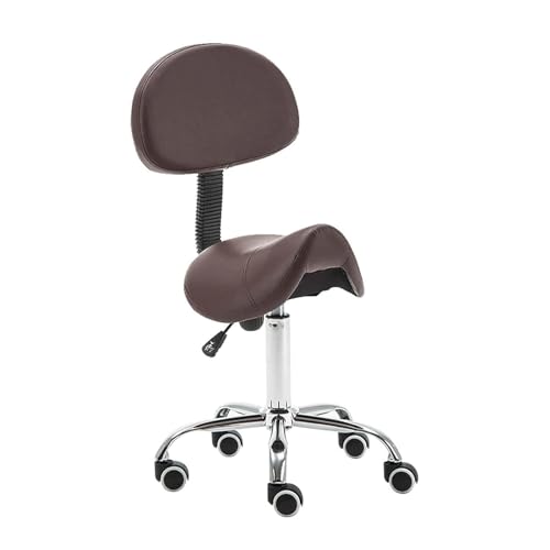 FXLUHAY Sattelhocker, Drehstuhl mit Rückenlehne, Rollen, Gasdruckfeder, Stuhl for Klinik, Friseursalon, Labor, Küche, Home Office(Brown) von FXLUHAY