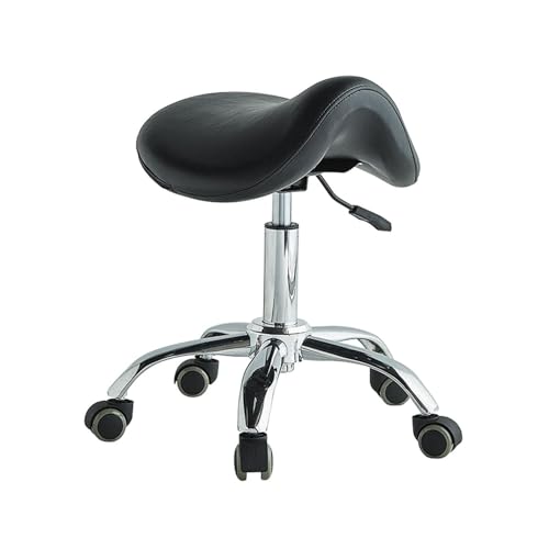 FXLUHAY Sattelhocker, Hochleistungs-Sattelstuhl, Hocker mit Rädern, Höhe und Tragkraft 165 Pfund for Home Office Salon Shop(Black) von FXLUHAY