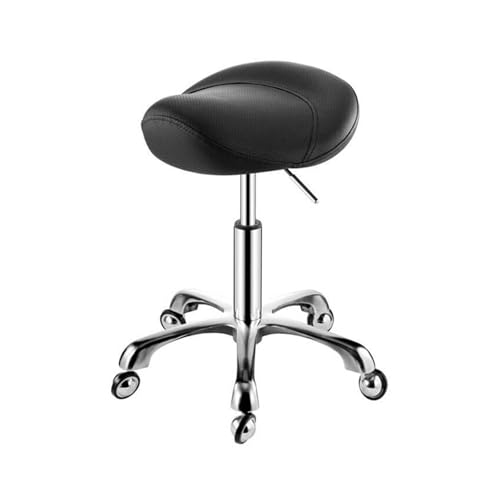 FXLUHAY Sattelhocker, Hocker mit Rädern, Höhe und weichem, bequemem Kissen for das Home-Office, Salon, Geschäft(Black) von FXLUHAY