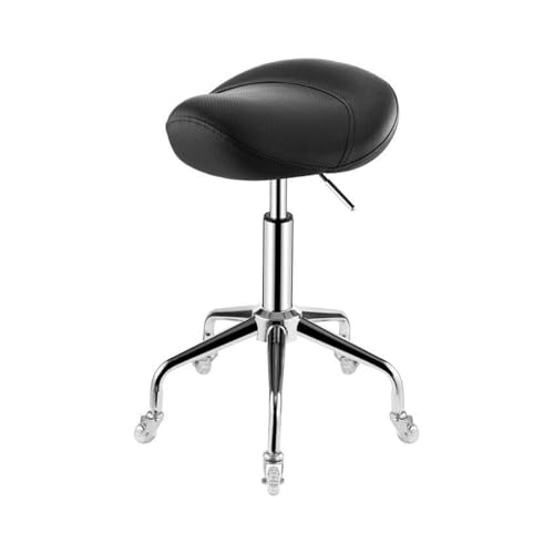 FXLUHAY Sattelhocker, Hocker mit Rädern, weiches, bequemes Kissen und hohe Höhe for das Home-Office, den Salon und das Geschäft(Black) von FXLUHAY