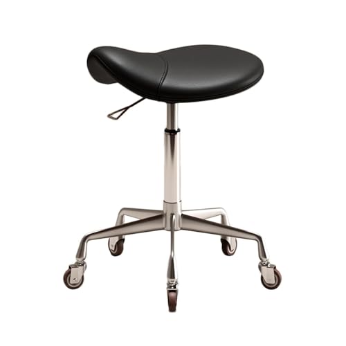 FXLUHAY Sattelhocker, Ledersattelstuhl, ergonomischer Hocker mit Rädern, verstellbare Höhe und Tragkraft 330 Pfund for Home Office Salon Shop(Black) von FXLUHAY