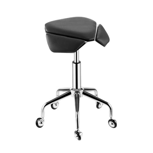 FXLUHAY Sattelhocker, Rollstuhl, ergonomischer Rollhocker mit 360°-Drehung, Verstellbarer Höhe und weichem, bequemem Kissen for das Home-Office, den Salon oder das Geschäft(Black) von FXLUHAY