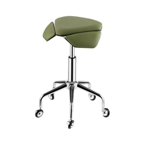 FXLUHAY Sattelhocker, Rollstuhl, ergonomischer Rollhocker mit 360°-Drehung, Verstellbarer Höhe und weichem, bequemem Kissen for das Home-Office, den Salon oder das Geschäft(Green) von FXLUHAY