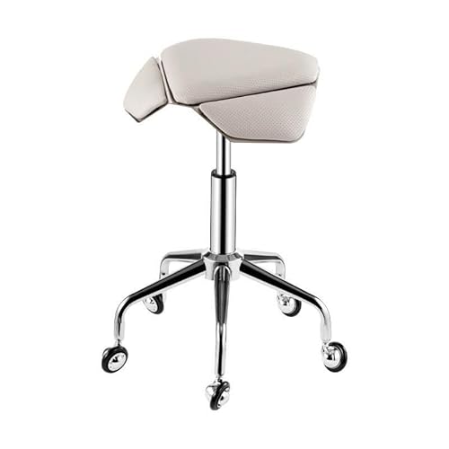 FXLUHAY Sattelhocker, Rollstuhl, ergonomischer Rollhocker mit 360°-Drehung, Verstellbarer Höhe und weichem, bequemem Kissen for das Home-Office, den Salon oder das Geschäft(White) von FXLUHAY