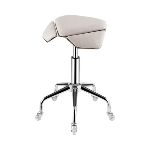 FXLUHAY Sattelhocker, Sattelstuhl, ergonomischer Rollhocker mit 360°-Drehung, Verstellbarer Höhe und weichem, bequemem Kissen for das Home-Office, den Salon oder das Geschäft(White) von FXLUHAY