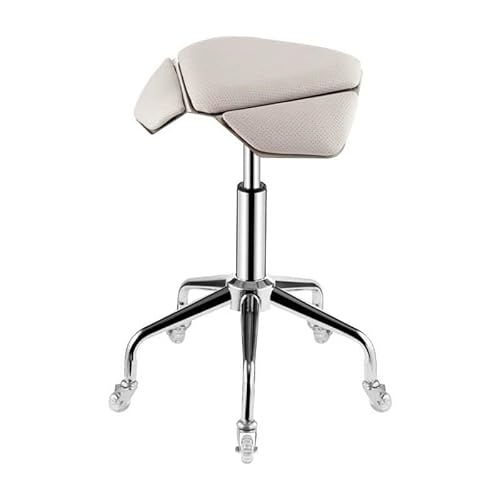 FXLUHAY Sattelhocker, Sattelstuhl, ergonomischer Rollhocker mit 360°-Drehung, Verstellbarer Höhe und weichem, bequemem Kissen for das Home-Office, den Salon oder das Geschäft(White) von FXLUHAY