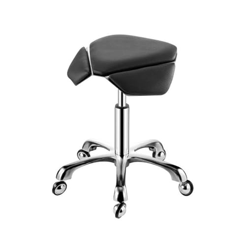 FXLUHAY Sattelhocker, Sattelstuhlhocker mit 360°-Drehung, Höhe und trapezförmigem Sitz for Home Office Salon Shop(Black) von FXLUHAY