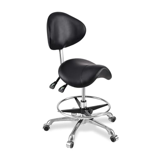 FXLUHAY Sattelhocker, drehbarer hydraulischer Sattelstuhl mit Rollen, Salon-Massage-Tattoo-Lift-Hockersitz mit Rückenlehne(Black) von FXLUHAY