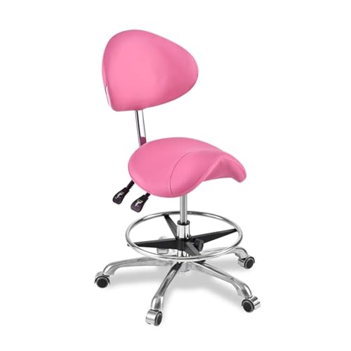 FXLUHAY Sattelhocker, drehbarer hydraulischer Sattelstuhl mit Rollen, Salon-Massage-Tattoo-Lift-Hockersitz mit Rückenlehne(Pink) von FXLUHAY