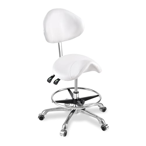 FXLUHAY Sattelhocker, drehbarer hydraulischer Sattelstuhl mit Rollen, Salon-Massage-Tattoo-Lift-Hockersitz mit Rückenlehne(White) von FXLUHAY