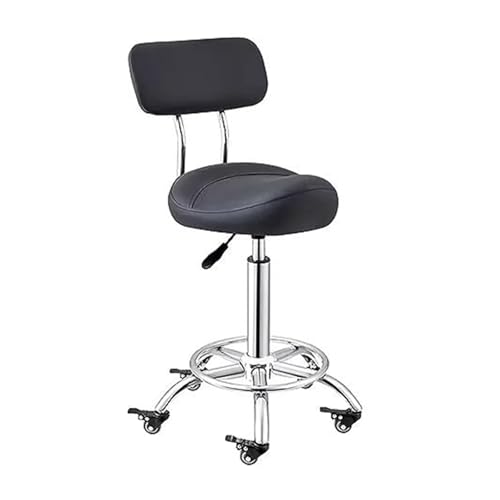 FXLUHAY Sattelhocker Küchenstuhl mit Fußstütze & Rückenstütze, Ergonomischer Bürosattel-Salonstuhl for den klinischen Gebrauch, Höhenverstellbar 50~70 cm(Black) von FXLUHAY
